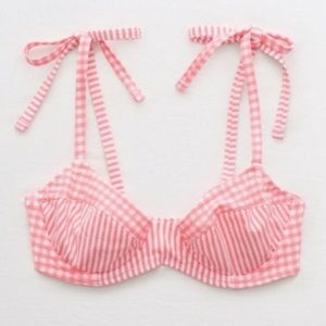 Aerie pink gingham swim bikini top underwire